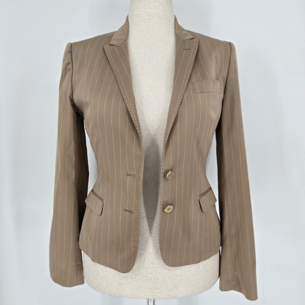 Dolce & Gabbana Blazer 42 Tan Pinstripe Fitted Jacket Italy Blazer Gold Button M